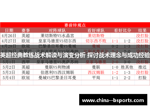 英超经典教练战术解读与演变分析 探讨战术理念与成功经验